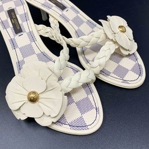 LOUIS VUITTON Damier Azul Flower Sandals #36 US 6 Heels Mules Ivory